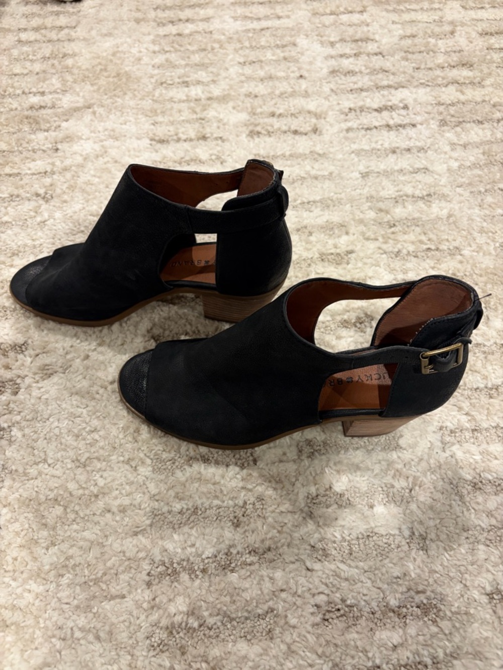 Lucky Brand Women’s Black Open-Toe Cutout Buckle Mules. Versatile and Stylish